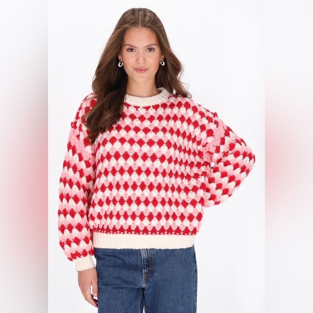 St John’s Bay NWT Red & Pink Knit Sweater Pullover Women’s Size Large